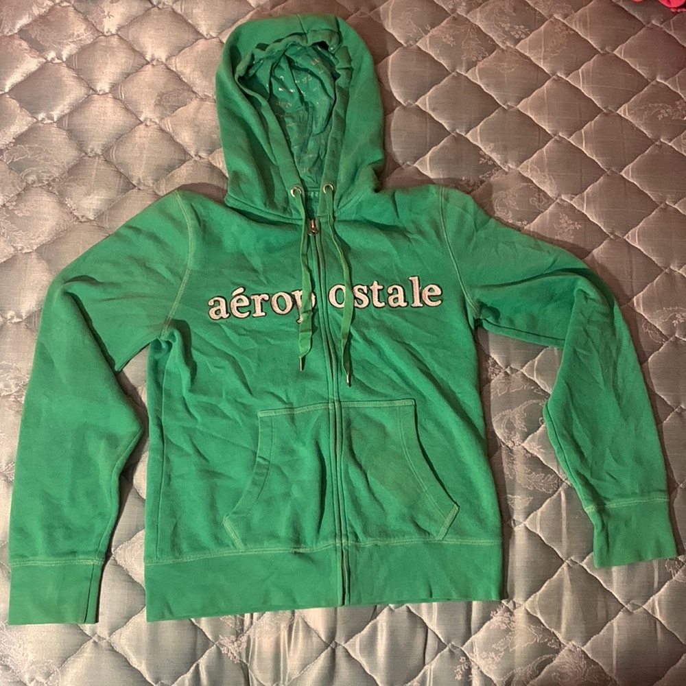 Large, green and silver aéropostale zip up jacket